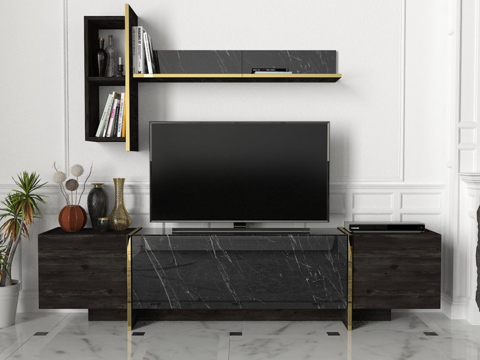 Hanah Home Mueble de TV Veyron Negro y Dorado
